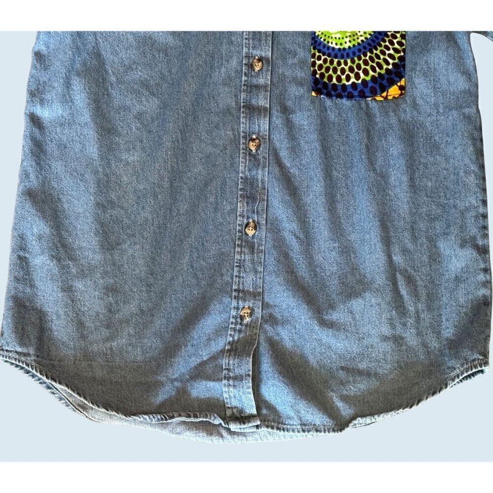Vintage Jerzees Denim Geometric Print Denim Shirt 90s / Y2K Sz S - Picture 4 of 7